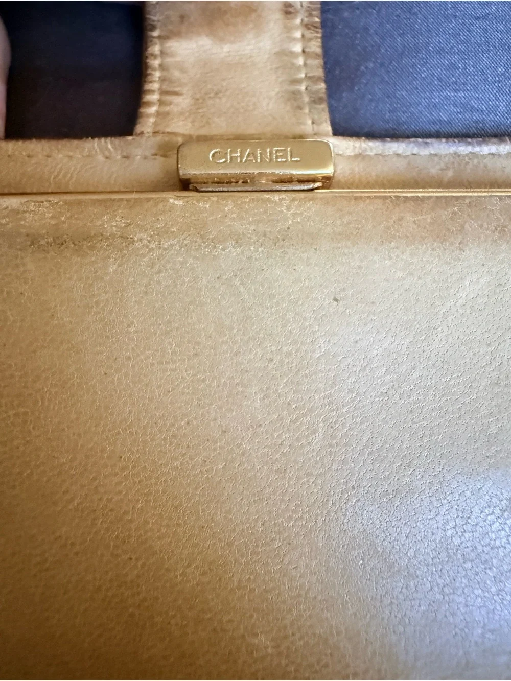 CHANEL Tan Quilted Caviar Leather Wallet with CC Logo